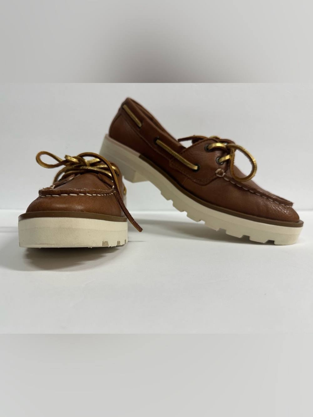 Sperry Top-Sider Leather Chunky Boat Loafers Brown Gold Women’s 7M